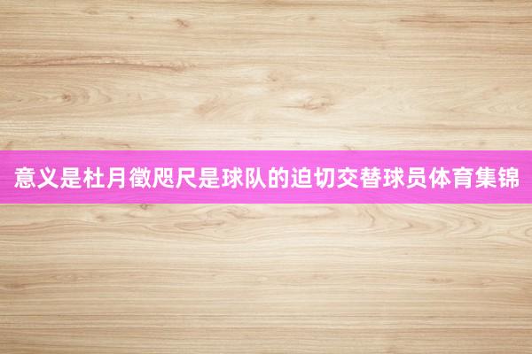 意义是杜月徵咫尺是球队的迫切交替球员体育集锦
