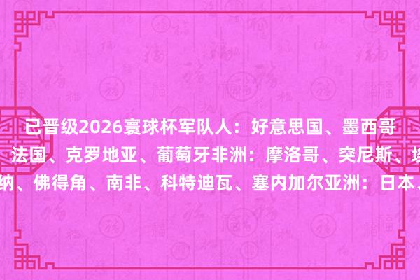 已晋级2026寰球杯军队人：好意思国、墨西哥、加拿大欧洲：英